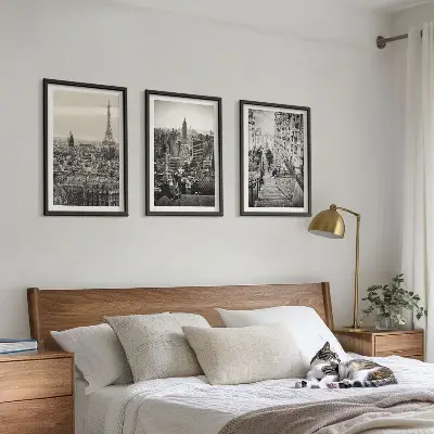 Fotowand met uitzichten op Parijs en New York met trappen