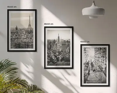 Fotowand met uitzichten op Parijs en New York met trappen