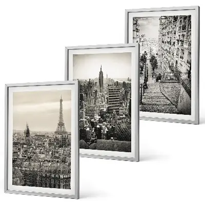 Fotowand met uitzichten op Parijs en New York met trappen