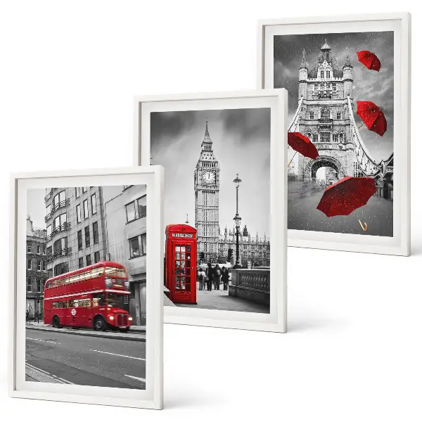Wanddecoratieset schilderijen met rode accenten van Londen
