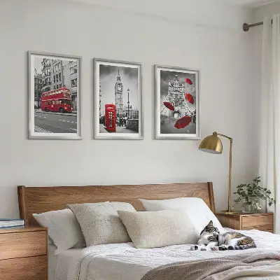 Wanddecoratieset schilderijen met rode accenten van Londen