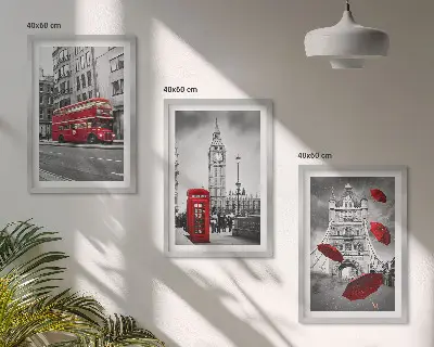 Wanddecoratieset schilderijen met rode accenten van Londen