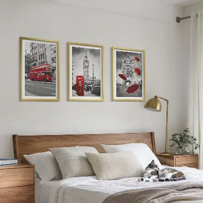 Wanddecoratieset schilderijen met rode accenten van Londen