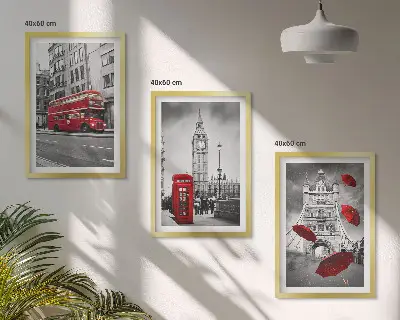 Wanddecoratieset schilderijen met rode accenten van Londen