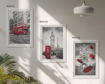 Wanddecoratieset schilderijen met rode accenten van Londen