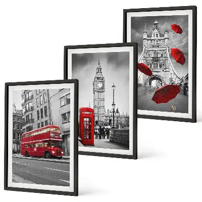 Wanddecoratieset schilderijen met rode accenten van Londen