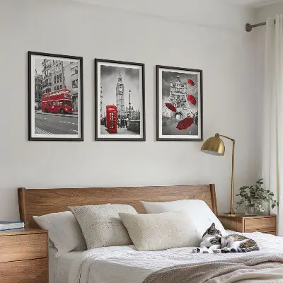 Wanddecoratieset schilderijen met rode accenten van Londen