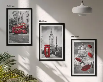 Wanddecoratieset schilderijen met rode accenten van Londen