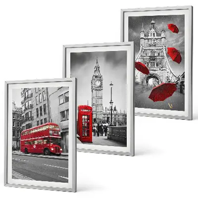 Wanddecoratieset schilderijen met rode accenten van Londen
