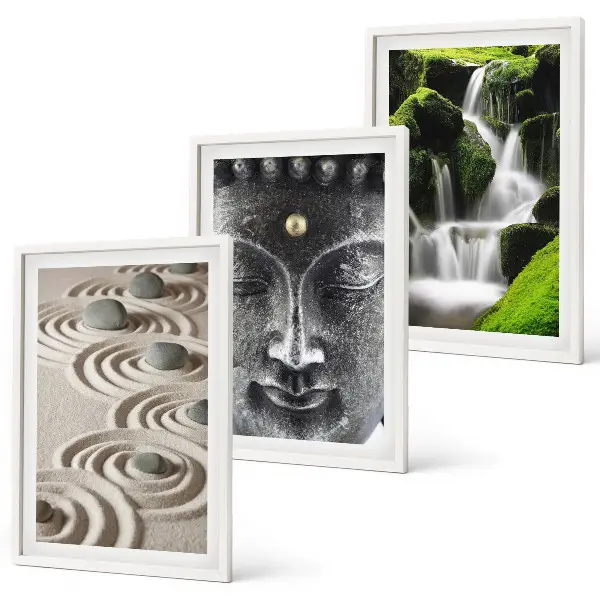Fotowand met zen-boeddha en waterval bij stenen