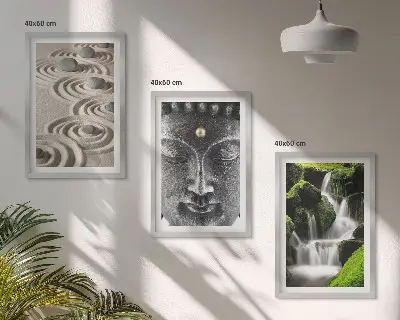 Fotowand met zen-boeddha en waterval bij stenen