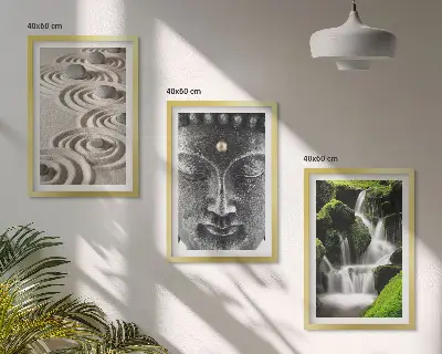 Fotowand met zen-boeddha en waterval bij stenen