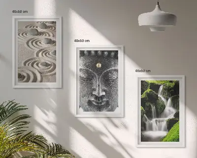 Fotowand met zen-boeddha en waterval bij stenen