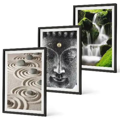 Fotowand met zen-boeddha en waterval bij stenen