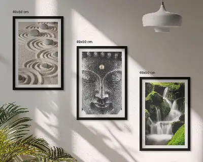 Fotowand met zen-boeddha en waterval bij stenen