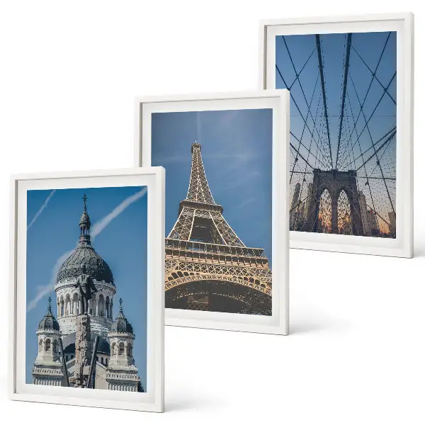 Wanddecoratieset met wereldsteden schilderijen van stadsgezichten