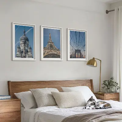 Wanddecoratieset met wereldsteden schilderijen van stadsgezichten