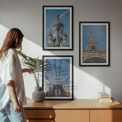 Wanddecoratieset met wereldsteden schilderijen van stadsgezichten