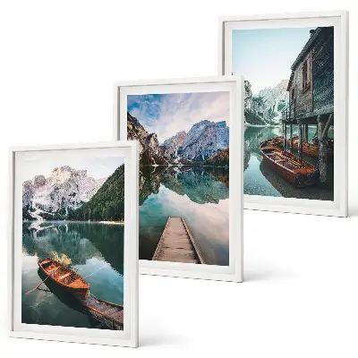 Wanddecoratie set schilderijen Jezioro góry łodzie chata