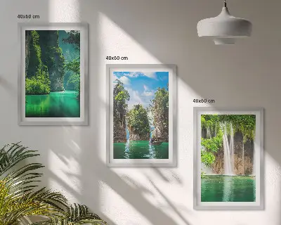 Wanddecoratieset schilderijen groene landschappen met watervallen