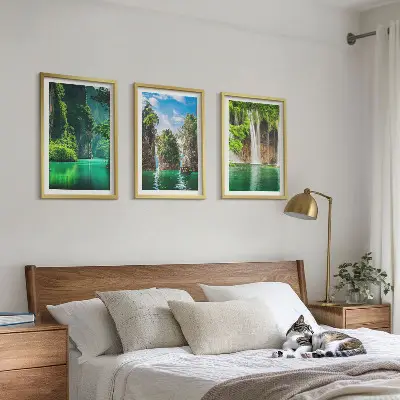 Wanddecoratieset schilderijen groene landschappen met watervallen