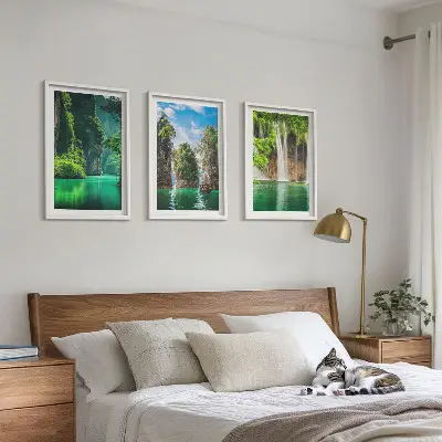 Wanddecoratieset schilderijen groene landschappen met watervallen