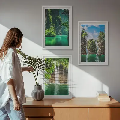 Wanddecoratieset schilderijen groene landschappen met watervallen