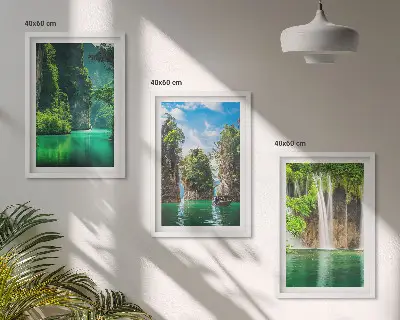 Wanddecoratieset schilderijen groene landschappen met watervallen
