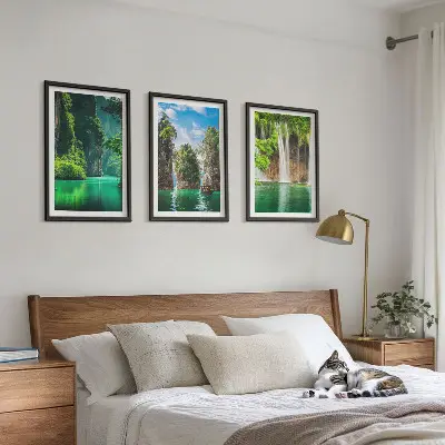 Wanddecoratieset schilderijen groene landschappen met watervallen