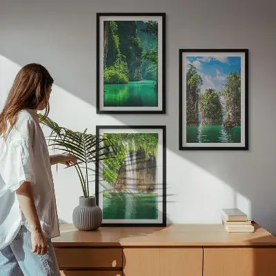 Wanddecoratieset schilderijen groene landschappen met watervallen