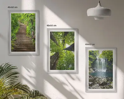 Fotowand met een bospad bij een waterval en weelderige vegetatie