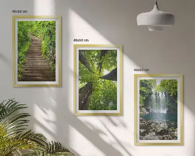 Fotowand met een bospad bij een waterval en weelderige vegetatie
