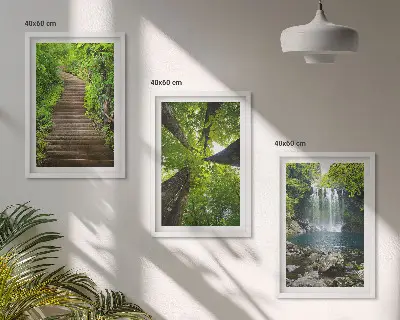 Fotowand met een bospad bij een waterval en weelderige vegetatie