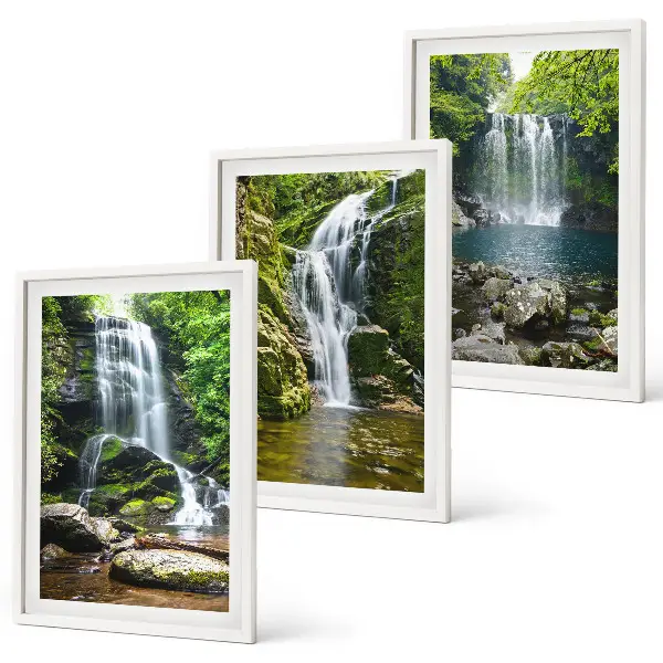 Wanddecoratieset schilderijen groene watervallen in de natuur