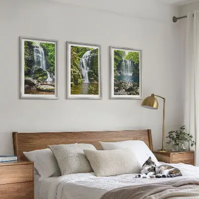Wanddecoratieset schilderijen groene watervallen in de natuur