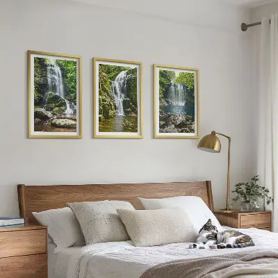 Wanddecoratieset schilderijen groene watervallen in de natuur