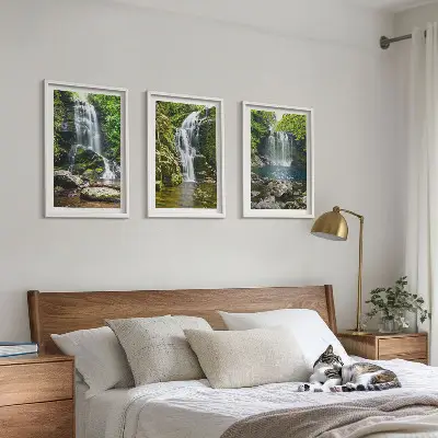 Wanddecoratieset schilderijen groene watervallen in de natuur