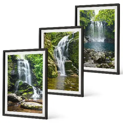 Wanddecoratieset schilderijen groene watervallen in de natuur