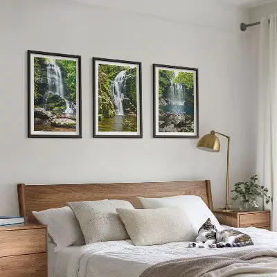 Wanddecoratieset schilderijen groene watervallen in de natuur