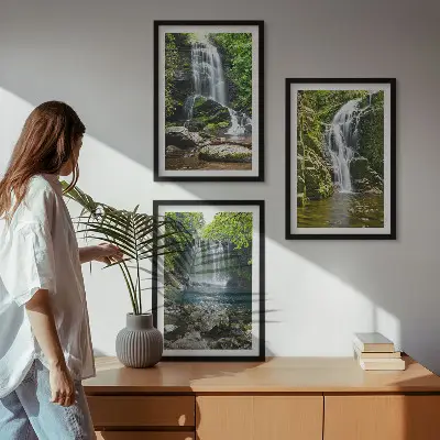 Wanddecoratieset schilderijen groene watervallen in de natuur