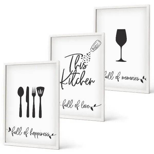 Wanddecoratie set schilderijen met keukengerei motieven