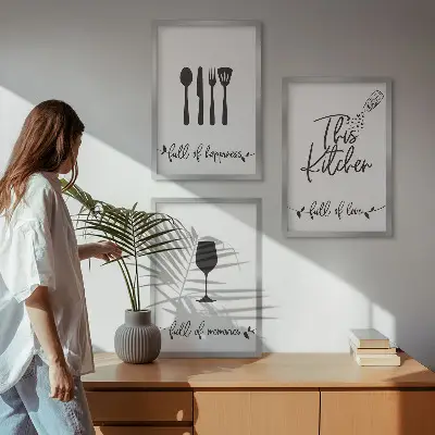 Wanddecoratie set schilderijen met keukengerei motieven