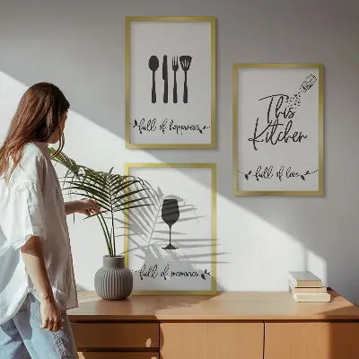 Wanddecoratie set schilderijen met keukengerei motieven