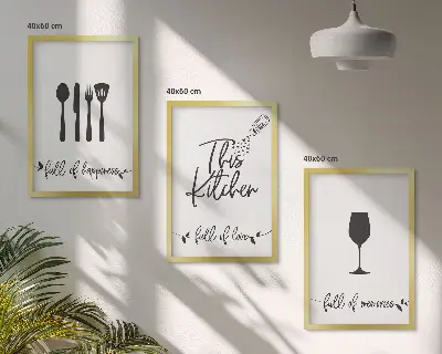Wanddecoratie set schilderijen met keukengerei motieven