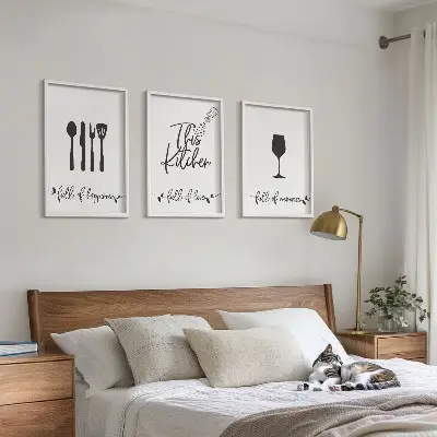 Wanddecoratie set schilderijen met keukengerei motieven