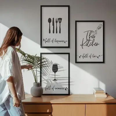 Wanddecoratie set schilderijen met keukengerei motieven