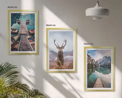 Wanddecoratieset schilderijen met een meer met boten en bergen