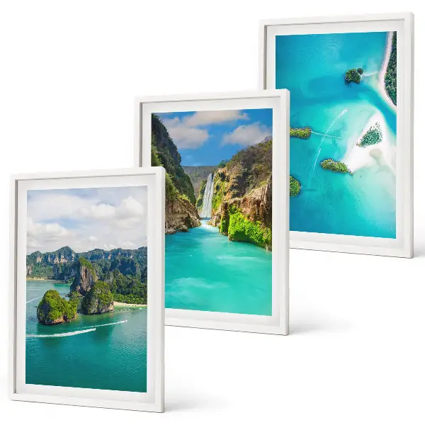 Wanddecoratie set schilderijen tropische eilanden met turkoois water
