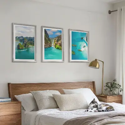 Wanddecoratie set schilderijen tropische eilanden met turkoois water
