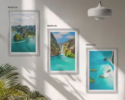Wanddecoratie set schilderijen tropische eilanden met turkoois water